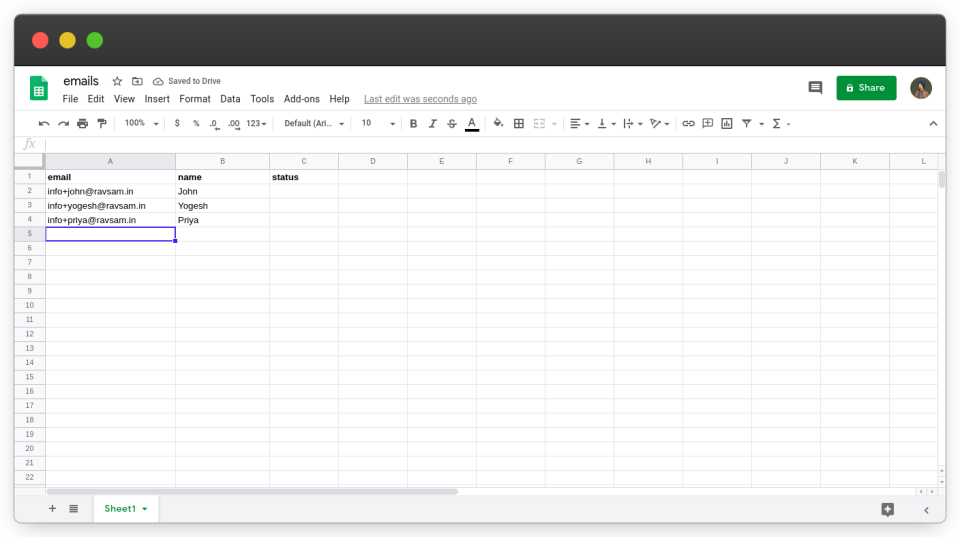 Enter the user details in Google Sheet