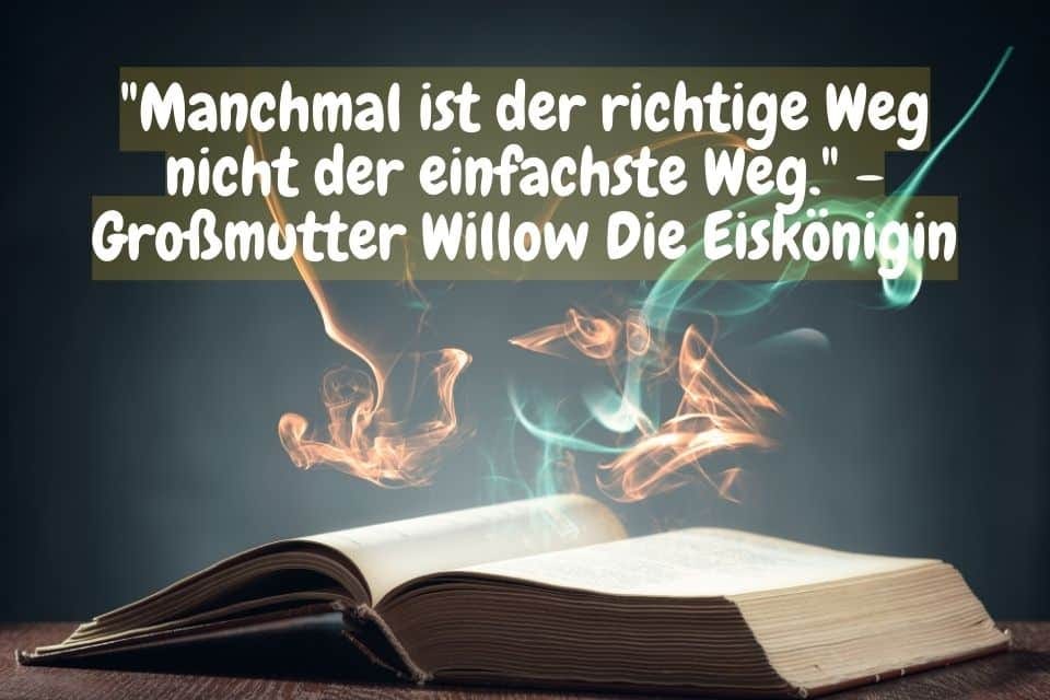 Ein offenes Buch liegt auf einem Tisch, aus dem bunte Rauchschwaden aufsteigen. Darüber steht das Zitat: