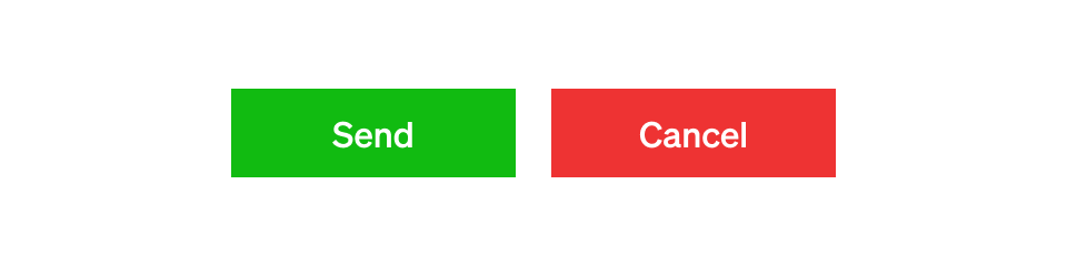 An illustration showing a “Send” button with a green background, next to a “Cancel” button with a red background, with each hue having similar chroma