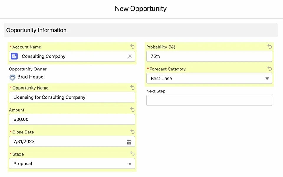 Creating an Opportunity Record in Sales Cloud