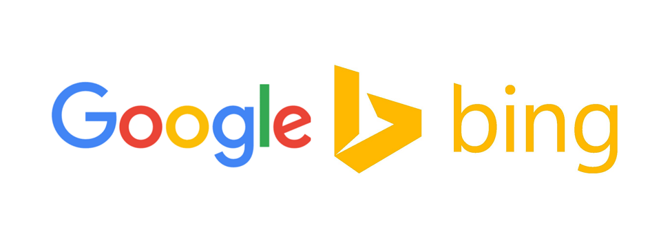 Logos of the two main search engines, Bing and Google