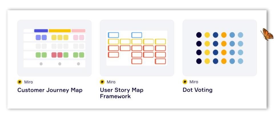 Thumbnails of example templates available from Miro’s online library