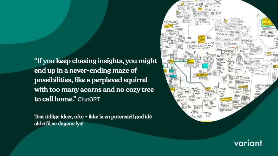 En text på engelska genererad av AI : “If you keep chasing insights, you might end up in a never-ending maze of possibilities, like a perplexed squirrel with too many acorns and no cozy tree to call home”