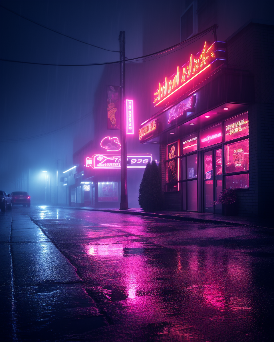 Synthwave art, moody, misty, photorealistic, 4K, cinematic lighting, shot on canon eos r6 mark II, lens 50mm, f/ 1. 8 by YannickM