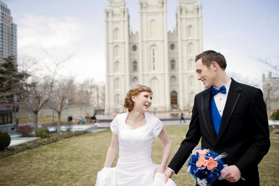 Veronika and Forrest on their wedding day at the Salt Lake Temple.