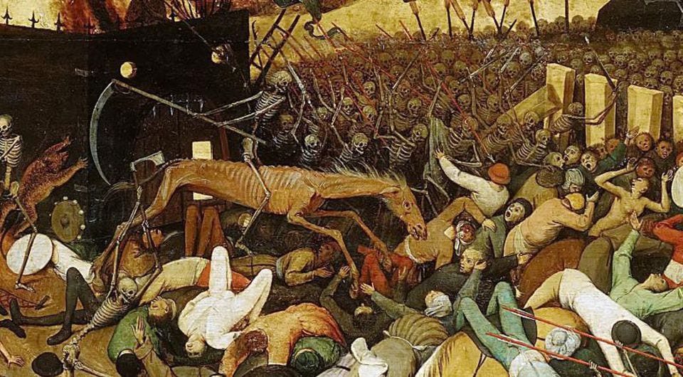 The Triumph of Death by Pieter Bruegel the Elder c. 1562 it was inspired by the waves of the Black Death plaguing the 14th century.