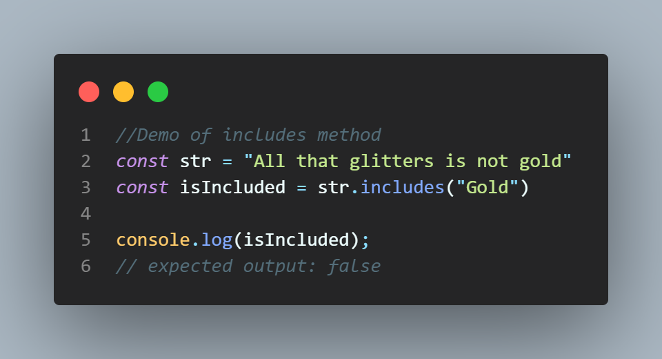 example for string.includes