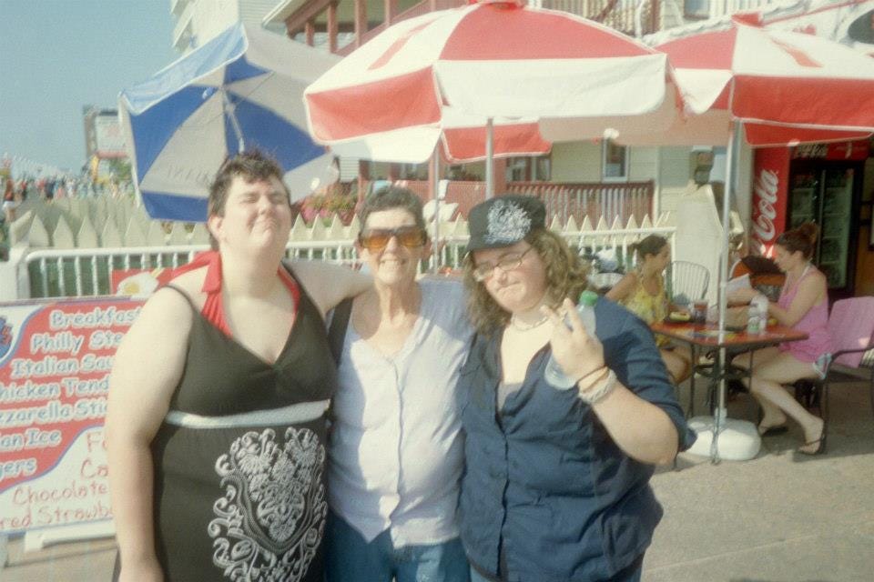 a picture of me with my daughters on the boardwalk, 2012