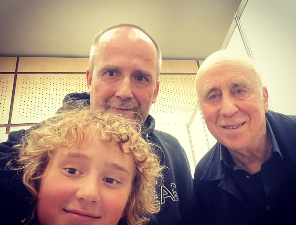 Norman Lovett, me and my son Filip — who surprised us all by shooting a question of his own. A true pro in making.