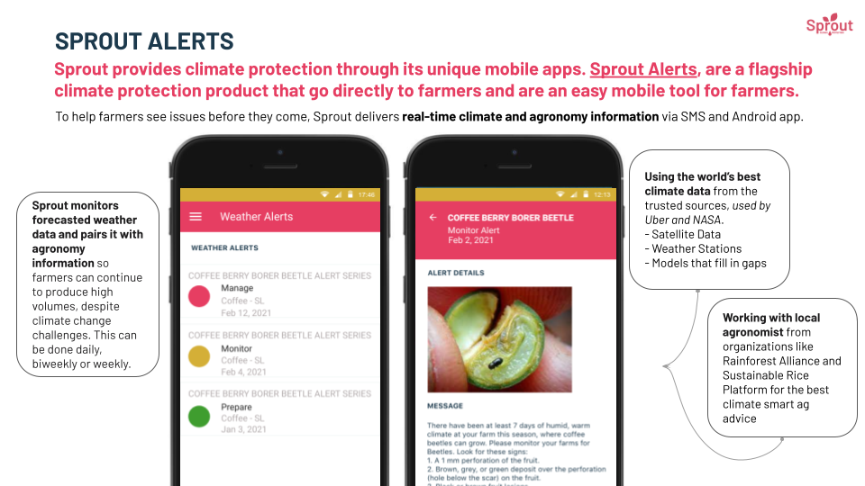 Two Android phones with listed examples and benefits of Sprout Alerts