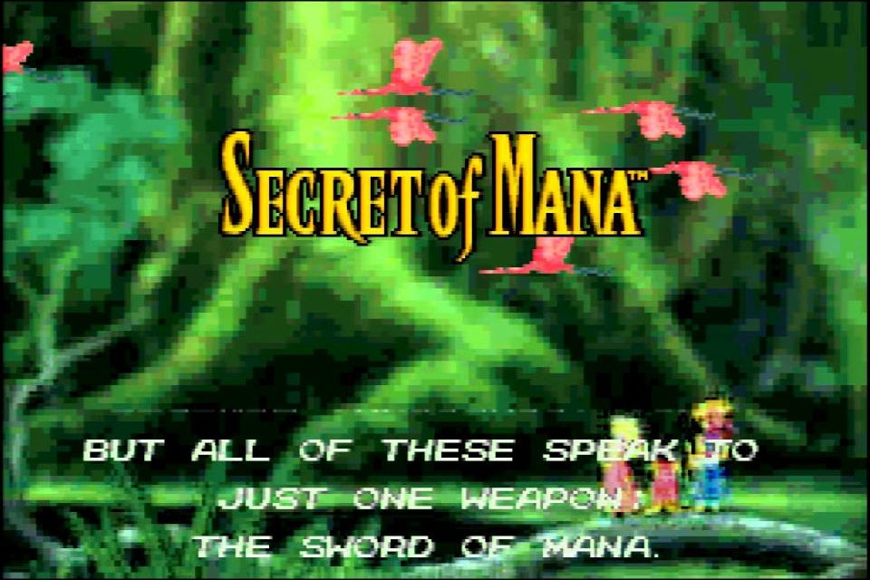 The title screen of Secret of Mana reveals additional lore about the game and shows the mana tree.