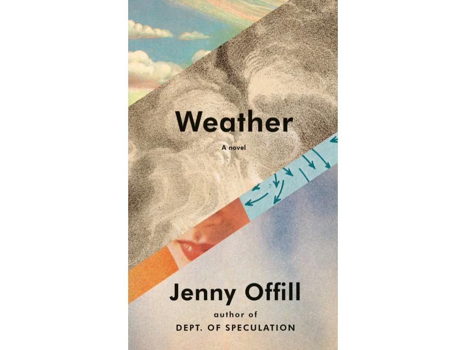 Book cover for “Weather” depicting clouds.