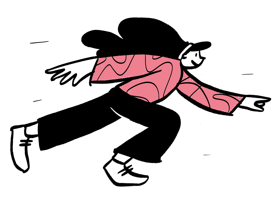 Illustration of woman sprinting happily — by opendoodles.com