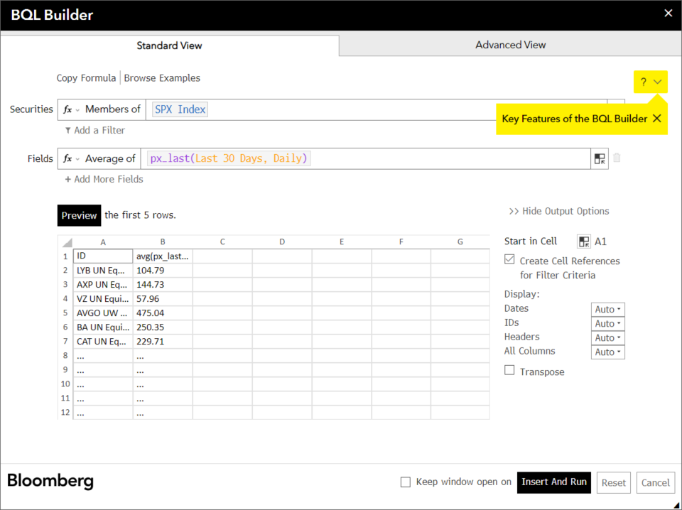 BQL Builder standard view