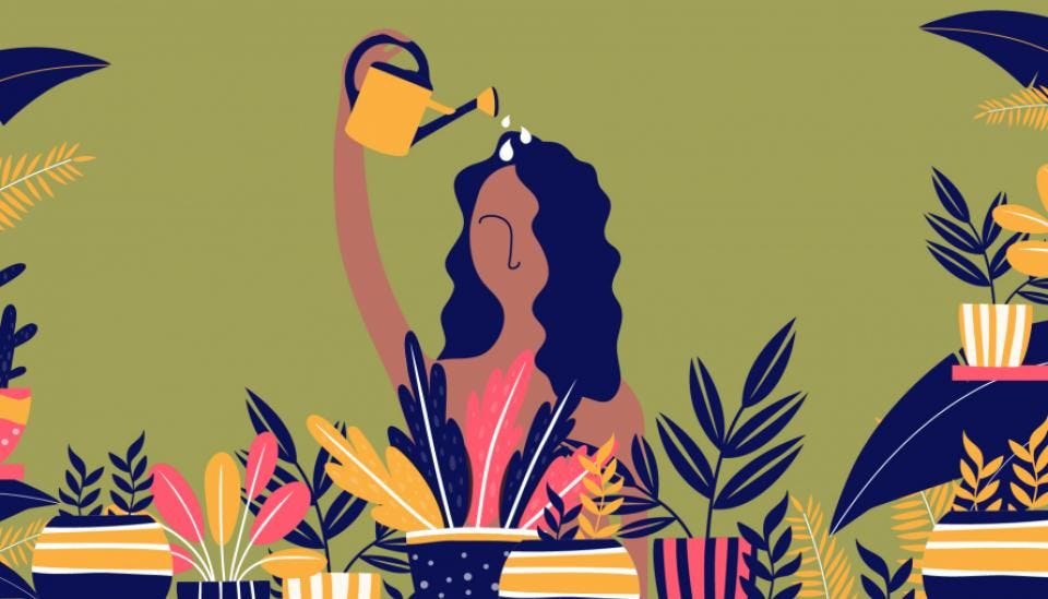 A Brown girl watering herself. Source: Pinterest
