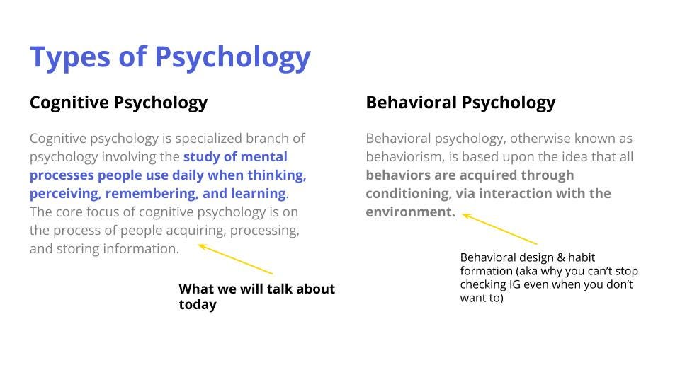 Presentation slide about “types of pyschology” in UX design