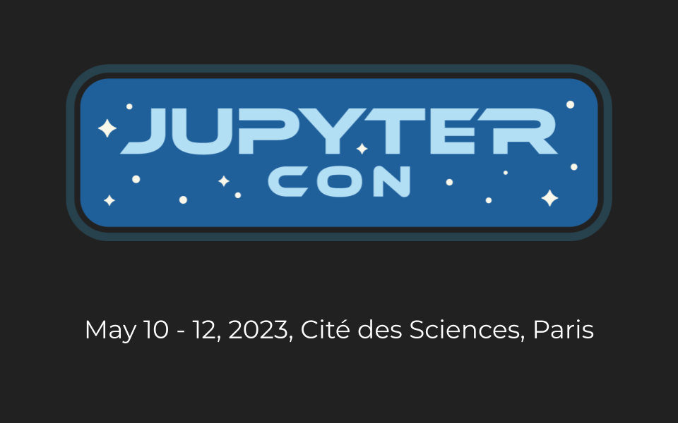 JupyterCon conference logo with subtitle "May 10–12, 2023, Cité des Sciences, Paris"