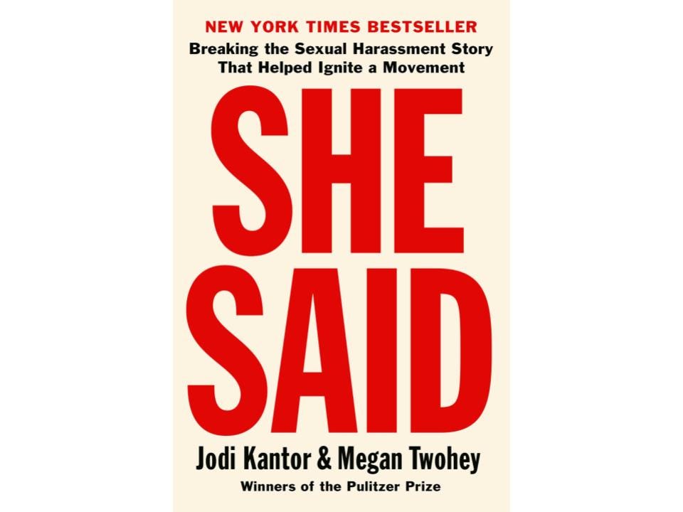 Book cover for “She Said” with the subtitle, “Breaking the Sexual Harassment Story That Helped Ignite a Movement.”