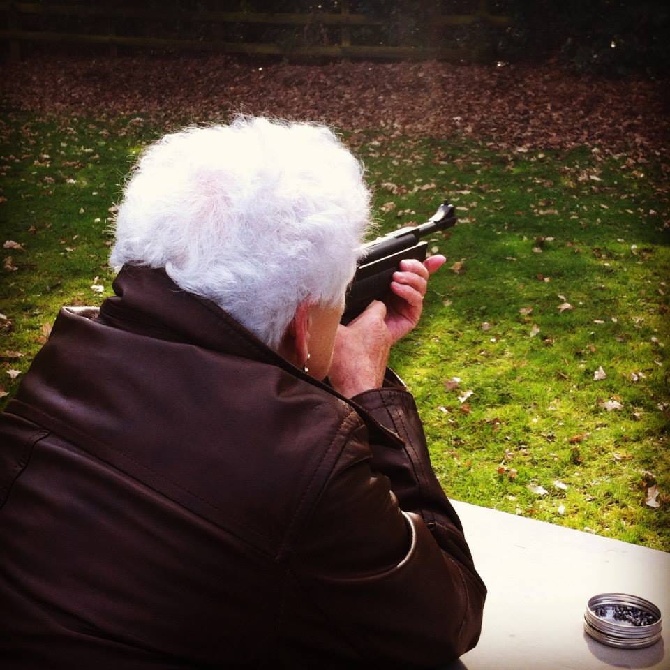 Granny shooting a air gun