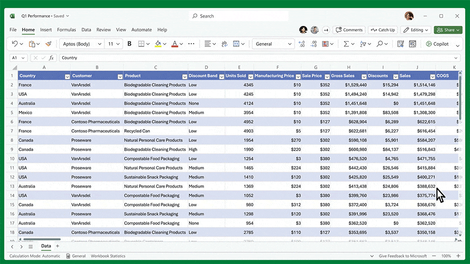 Microsoft Excel Chatbot (copilot) — Source Microsoft Blogs.