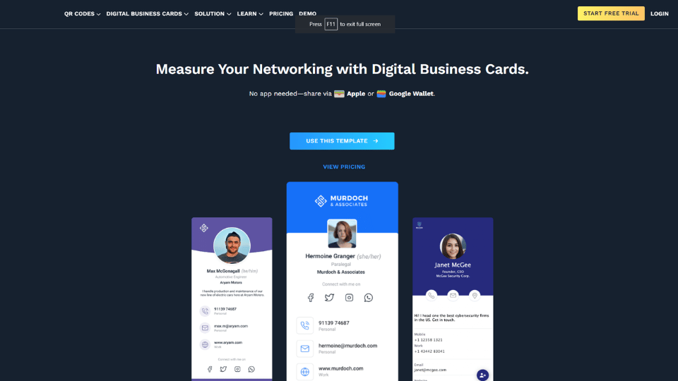 Beaconstac digital business card landing page.