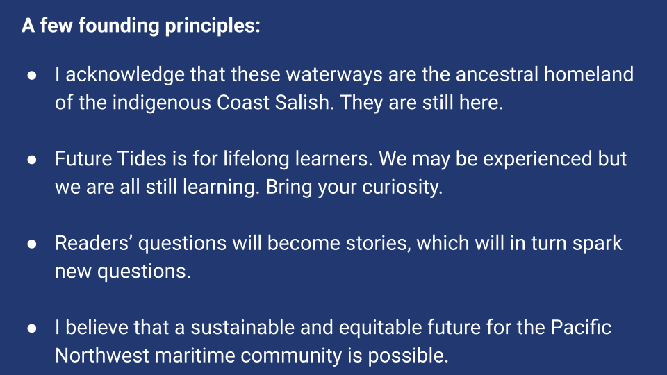 A screenshot of a few of Future Tides founding principles.