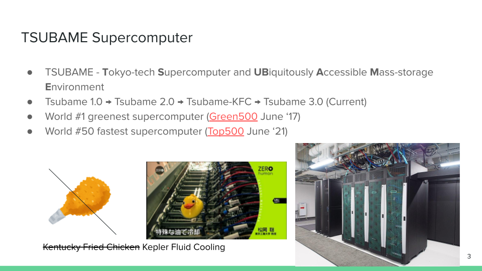 Presentation slide about Tsubame Supercomputer