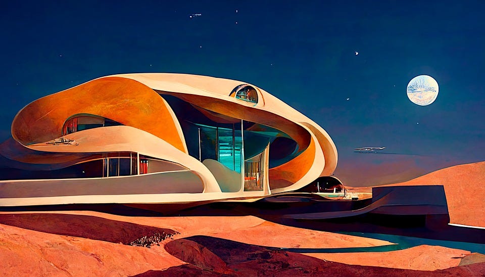 A house built by an artificial intelligence on the surface of Mars for space exploration