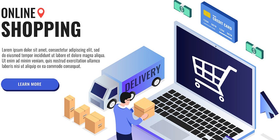 Online shopping concept. User holds a box. Web banner, infographics. Isometric vector illustration.