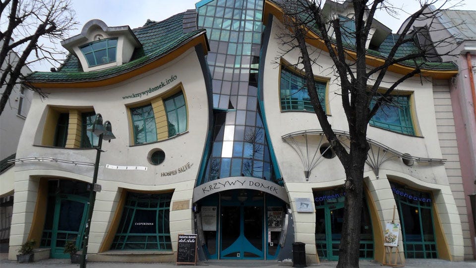 A modern depiction of a crooked house