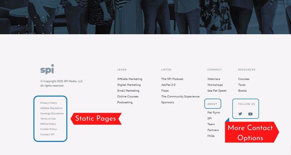 Static Pages in Footer Menu