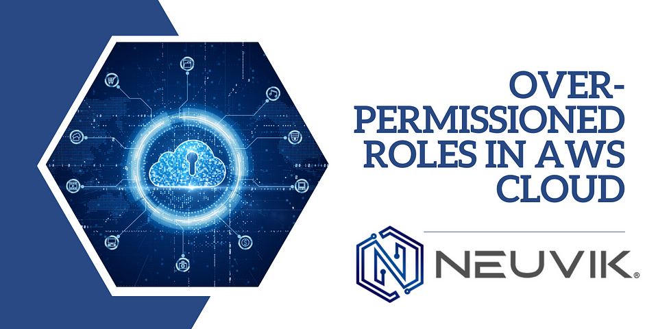 The title reads “Over-permissioned roles in AWS Cloud” with the author indicated as Neuvik. Cloud cybersecurity imagery can be seen to the left.