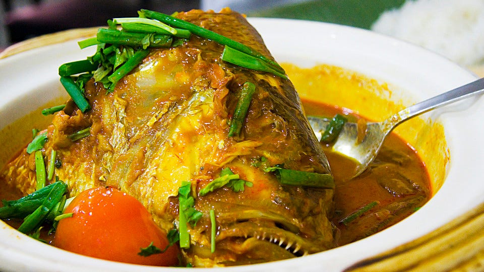 A fish head curry dish