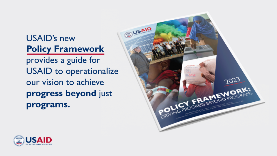 Graphic of USAID’s 2023 Policy Framework publication.