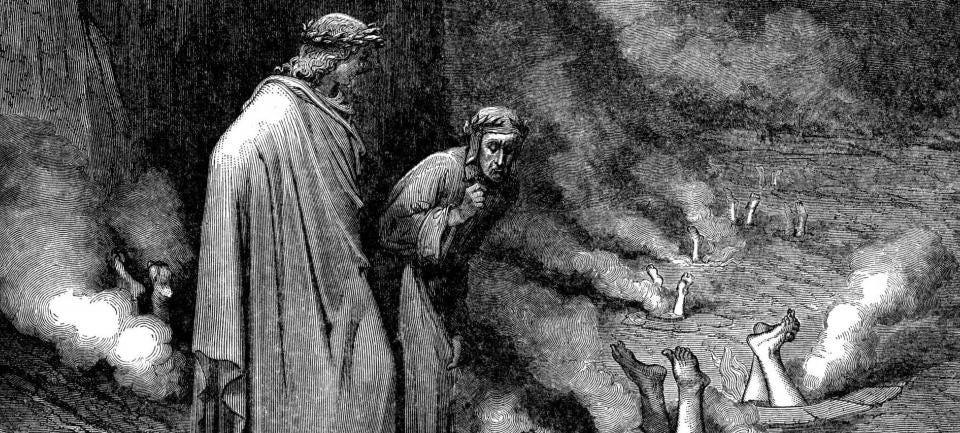Dante accompanied by Virgil in Hell