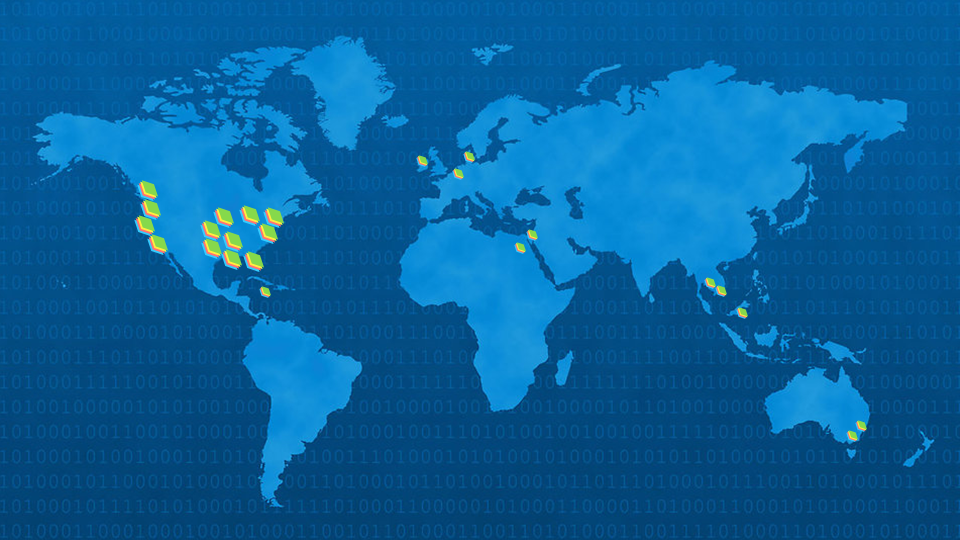 Map of the world showing locations of Cantilever locations and work spaces