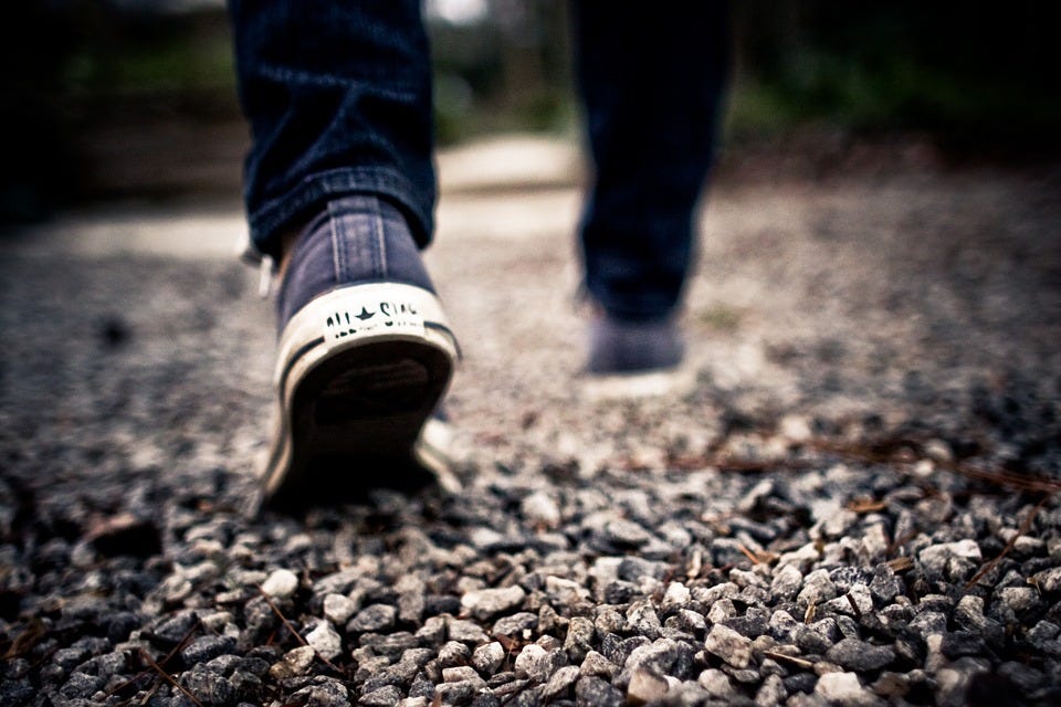 https://pixabay.com/photos/walking-feet-gravel-path-shoes-349991/