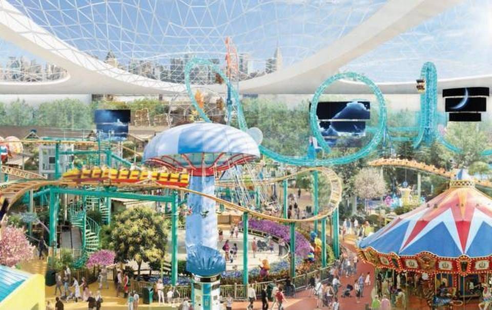 Picture of a Miami shopping centre that contains roller coasters
