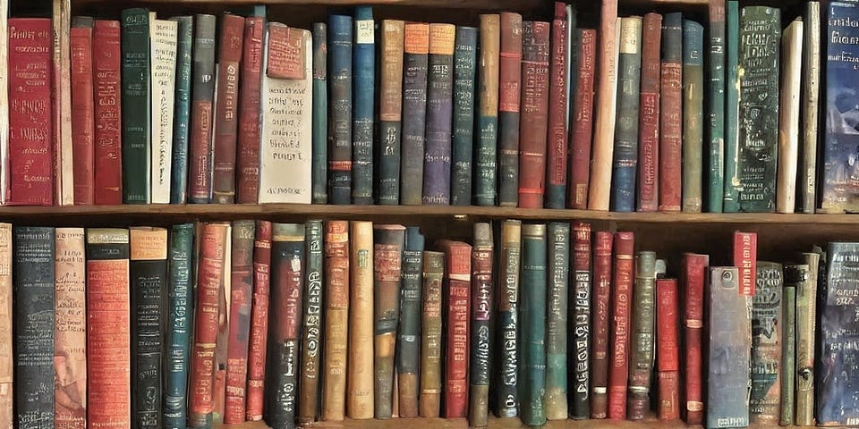 Two shelves of books. Image generated by deepAI; free of copyright.