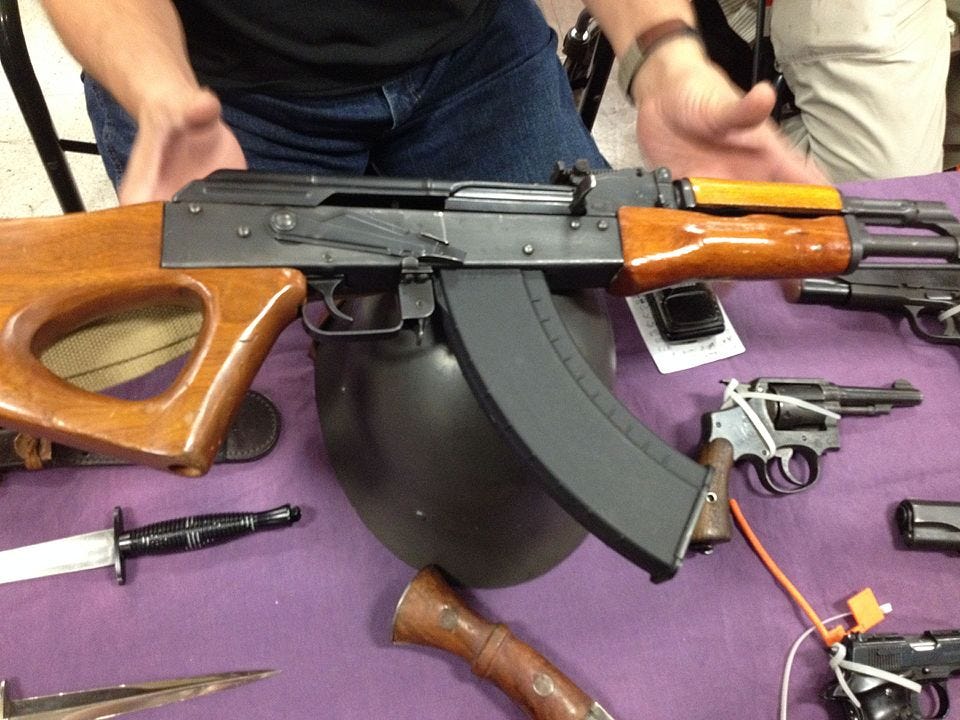 A WASR-10 with thumbhole stock on display, for sale, in America.