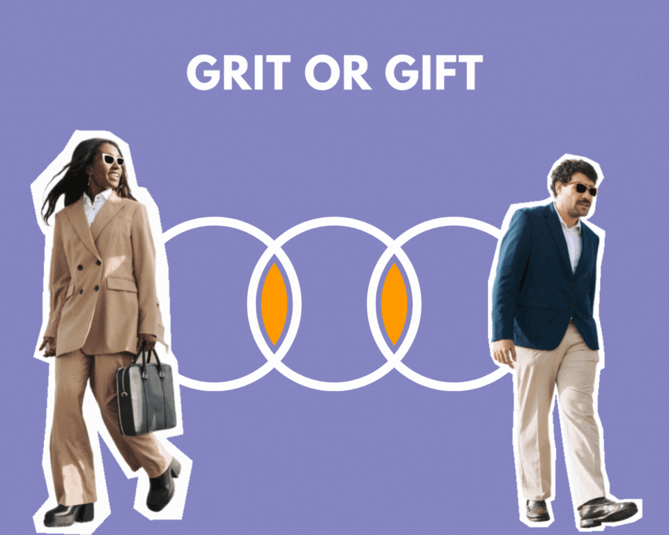 GIF illustrating grit vs gift using a man and a woman