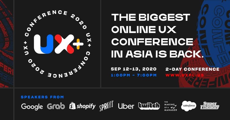 UX+ Conference details showing its date schedule and its speakers’ organizations