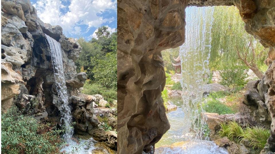 The Chinese Garden grotto is made of Taihu rocks. The flowing water and sense of enclosure creates a yin energy. (KimberlyUs)