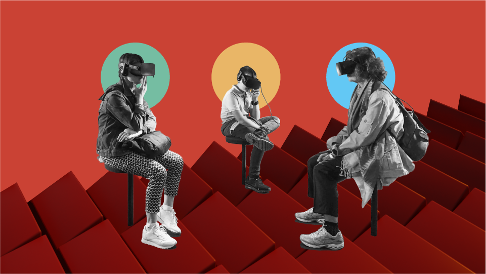 Three people wearing VR sets