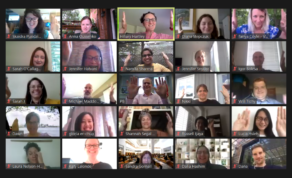 Virtual screengrab of our ODS team doing a “virtual high five” as our hands, wide open appear in each zoom video shot.