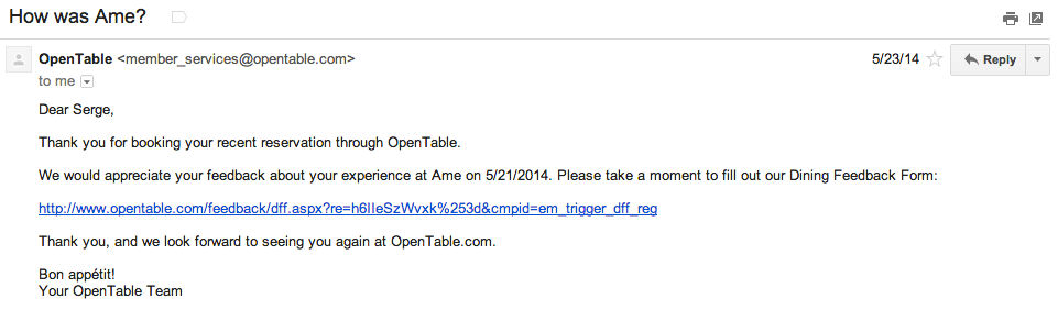 OpenTable Follow up Loop