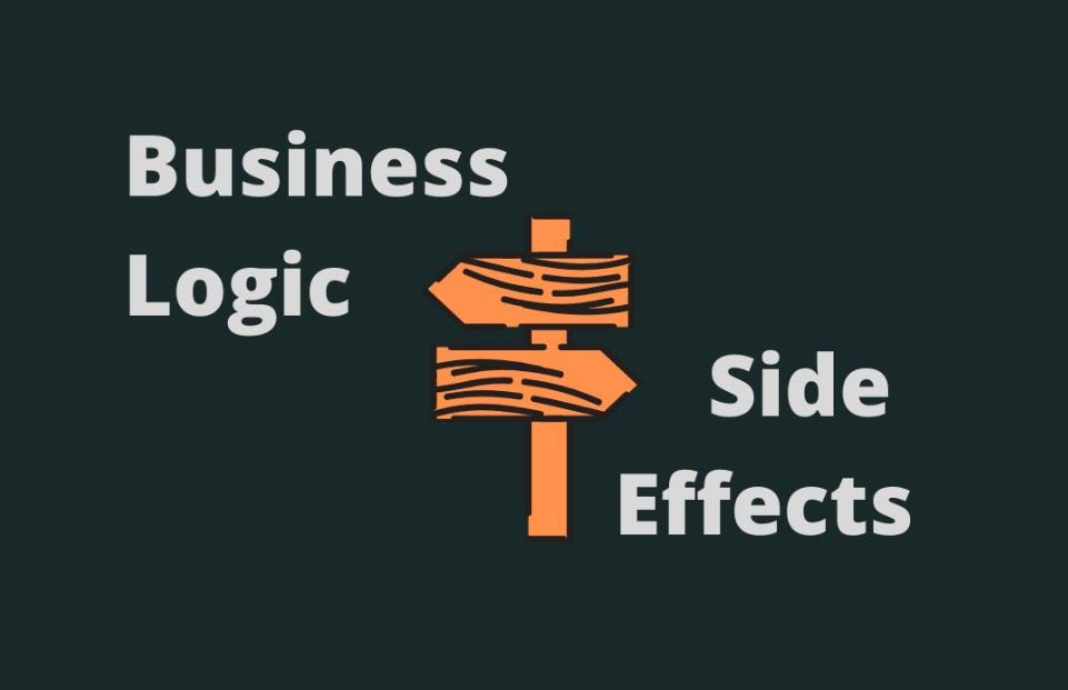 signpost pointing in two directions representing business logic and side effects