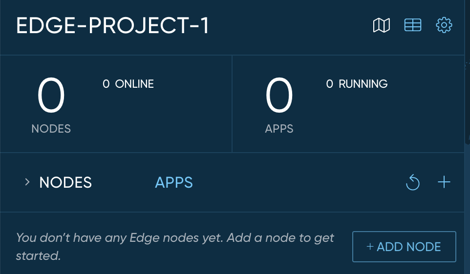 Screenshot showing the add node button in the Edgeworx Cloud UI