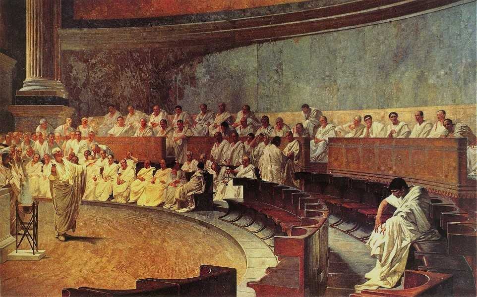 Cicero (Roman senator, 106–43 BCE) denounces Catiline within the Roman senate.