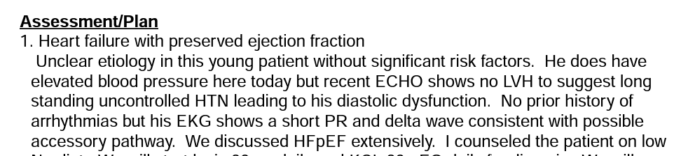 An excerpt from the medical report diagnosing Jake with heart failure